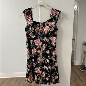 Black Dress with Pink Floral Design